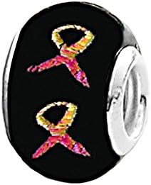 Zable Beads Sterling Silver Round Dichroic Pink Ribbon Glass Bead
