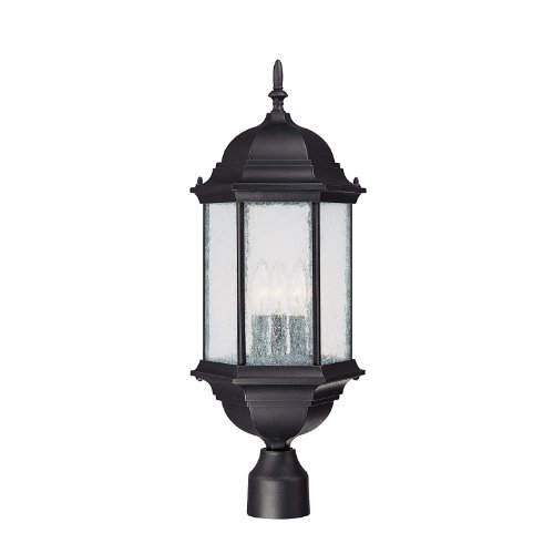 Capital Lighting 9837BK Main Street 3-Light Outdoor Post Lantern, Black with Seeded Glass