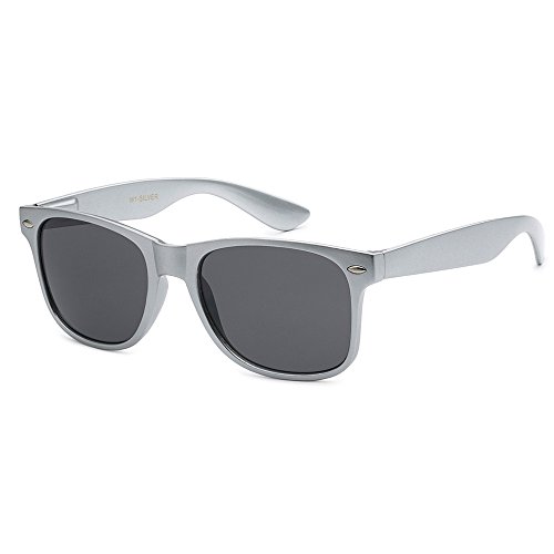 WHOLESALE UNISEX 80'S RETRO STYLE BULK LOT PROMOTIONAL SUNGLASSES - 10 PACK (Sterling Silver / Smoke, 52 mm)