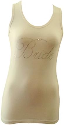 Bridesmaid Rhinestone Tank Top, Longer Length with Back Lace Inset (Bride SMALL, White)