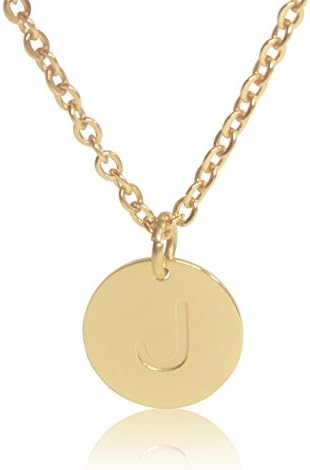 18K Gold-Plated Round Disc Engraved Initial Pendant 18” Adjustable Necklace with Personalized Alphabet Letter (J)