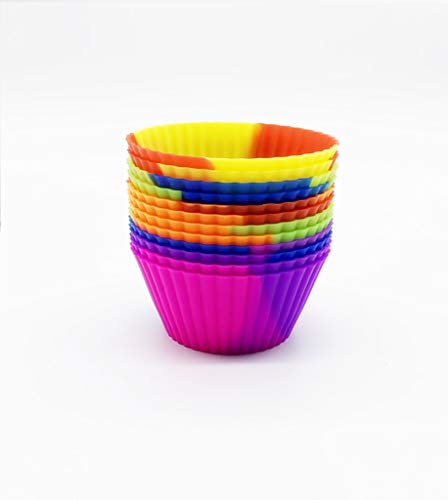 Silicone Cupcake Baking Cups, Dual Color Non Stick Silicone Baking Molds For Muffin Pan, Pack of 12