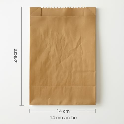 Small Kraft Paper Bags 14+5x24cm, Pack of 100 | Ecological and Recyclable, for Sandwich, Bread, Snacks, Resistant, Food Use, Hospitality