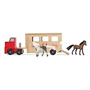 Melissa & Doug Horse Carrier Wooden Vehicle Play Set With 2 Flocked Horses and Pull-Down Ramp