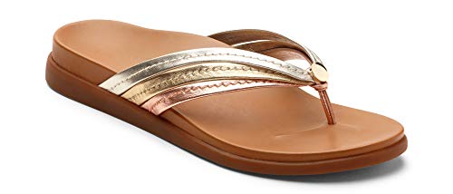 Vionic Women's Palm Catalina Toe-Post Sandal - Ladies Flip-Flop Concealed Orthotic Support Mixed Metallic 6 M US