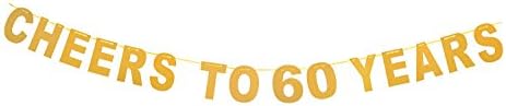 Qibote Gold Glitter Cheers to 60 Years Banner for 60th Birthday Party, 60 Wedding Anniversary Party Decorations
