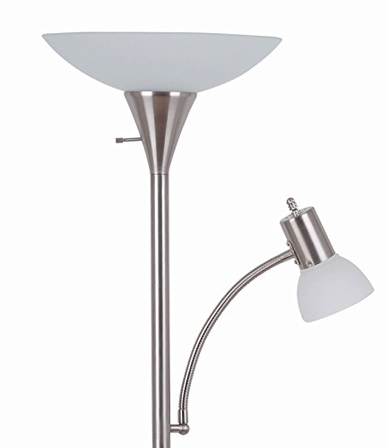 Catalina Lighting 17539-000 Traditional Metal Torchiere Floor Lamp with Reading Light and Frosted Glass Shade, Brushed Steel Classic