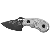 TOPS Knives Wolf Pup Full Tang Fixed Blade- Black Traction Coating Blade Finish- Black Kydex Sheath w/Rotating Spring Steel Clip