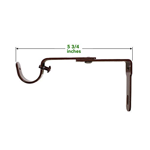 GB HOME COLLECTION gbHome GH-6752S2BR Adjustable Curtain Rod Brackets for 1 inch Rods, Set of 2, Brown, Premium Steel Single Rod Bracket for Walls, Drapery Rod Holder, Extendable Metal Wall Bracket