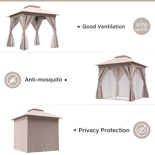LAUSAINT HOME 8x8 Patio Gazebo with Double Roof, Mosquito Netting & Privacy Screens image 10