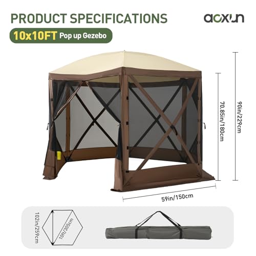Aoxun 10x10ft Pop Up Gazebo with Screens, Instant Setup UV Protection Camping Canopy Tent, Brown image 19