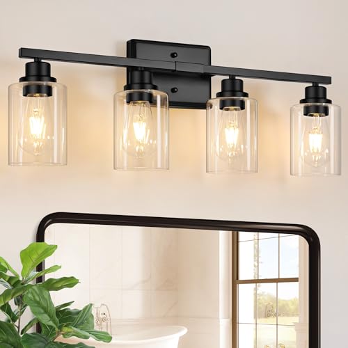 Unicozin Modern Bathroom Light Fixtures, 4 Light Vanity Lights Over Mirror, Black