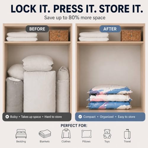 No Pump Vacuum Storage Bags, 5-Pack (2 X-Large + 3 Large), Reusable photo 10