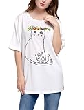 Allegra K Women's Cat Floral Prints 1/2 Batwing Sleeves Loose Tunic Top