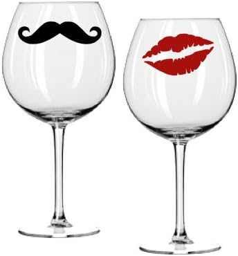 Amazon Com Wine Glass Decal Set Kiss And Mustache Ruby Red