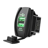 MICTUNING Dual USB Charger Socket Rocker Switch Style with Green LED Light Universal USB Devices Power Outlet for Car Boat Trucks RV