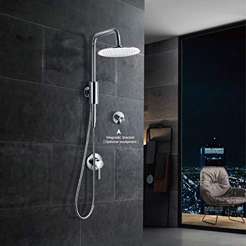 HOMOOK Shower Column System Retro-Fit 2-Function Magic Control Hand Shower Combo with 8 inch Rainfall Ultra-thin Stainless Steel Showerhead