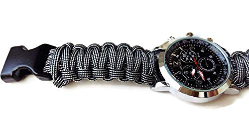 Athletic grey paracord nylon strap steel wrist watch men Parachute bracelet Cool gift for men - Thumbnail 4