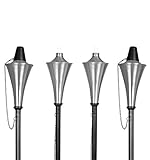 BIRDROCK HOME 4 Pack Outdoor Conical Torches - Flame Lamp - Satin Silver Patio Lighting - Metal Genie Torch