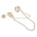 Fenni CZ Crystal Rose Daisy Pearl Flower Brooch Collar Pins Sweater Cardigan Clips with Pearl Chain (GoldFlowerPin)