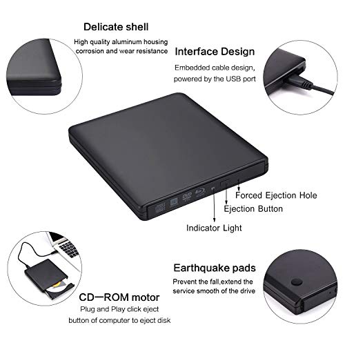 Guamar External Blue-Ray Drive,USB 3.0 Blu-Ray CD/DVD Burner/Writer with 3D Blu-ray Disc Playback for Mac/MacBook Pro/Air/iMac/Windows 10(with User Manual) (Renewed)