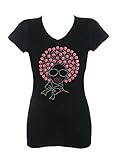 Women's Afro Hair Woman Rhinestone Bling T-Shirts Black