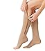 Runee Zipper Compression Sock Open Toe Knee Length Leg Calf Support (L/XL, Beige)