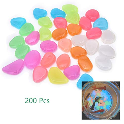 Oubest Fish Tank Rocks Glow Multi-Colored Glow in The Dark Pebbles for Fish Tank Aquarium Garden Plant Pots Bonsai Walkway Driveway(200 Pcs, Multi-Colored)