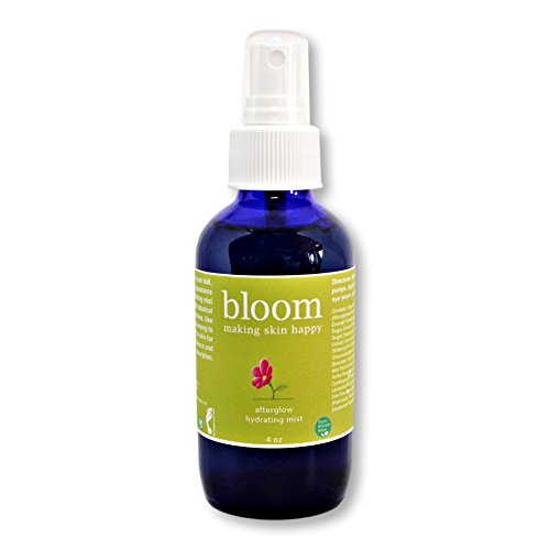 Organic Natural Face Toner. Afterglow Facial Hydrating Mist by Bloom Making Skin Happy. Chamomile, Rosewood and Lavender. pH Balancing. Enhanced with Fruit Extract and Vitamin C and Antioxidants.