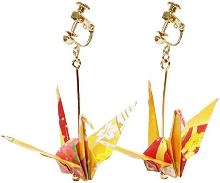 気仙沼希望の折り鶴イヤリング イエロー1 扇 和 着物 浴衣 祭り 折り紙 限定価格セール Origami Ocean 被災地 アクセサリー Green ハンドメイド 日本製