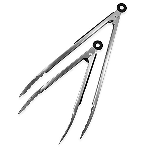 Samvi Stainless-Steel Kitchen Tongs - Cooking - Grilling - Locking - Non-slip Food Tong Set Of 2 - 9