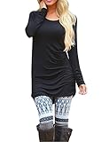 Sherosa Womens Long Sleeve Casual Round Neck Loose Tunic Top Blouse T-Shirt (XXL, Black)