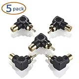 Warmstor 5 Pack Gold Plated RCA Male to Female Coupler L Shape 90 Degrees Right Angle RCA Adapter