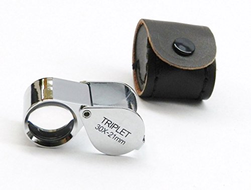 30X JEWELRY LOUPE JEWELERS TRIPLET 21MM SILVER LOUPE LEATHER CASE + FREE CHAIN (E 4)
