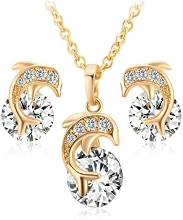 Valentine's Day Gift Alixyz Dolphin Pendant Earrings Set, Women Exquisite Necklace Drop Jewelry (Gold, alloy)