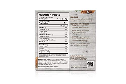 Super Organics Cardio Support Coffee Brew Cups With Superfoods & Probiotics | Keurig K-Cup Compatible | Cardiovascular Health | Medium Roast, USDA Certified Organic, Vegan & Fair Trade Coffee, 12ct