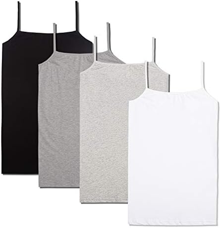 Suntasty Big Girls' Cotton Long Camisole Tagless Adjustable Tank Top Dress (Pack of 4)
