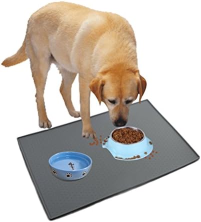 SKILEEN Pet Placemat Non Slip Dog Feeding Mat Tray Waterproof CatsFood Mats23.4" x 15.7" Gray