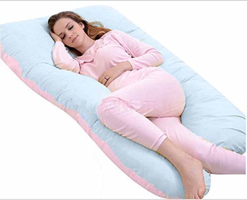 Queen Rose U Shaped Pregnancy Body Pillow with Zipper Removable Cover (Pink and Blue)