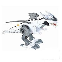 INCHOI Electronic Walking Dinosaur Robot Toys with Mist Spray Lights Eyes Roaring Sounds and Swinging Tail Action for Kids (White)