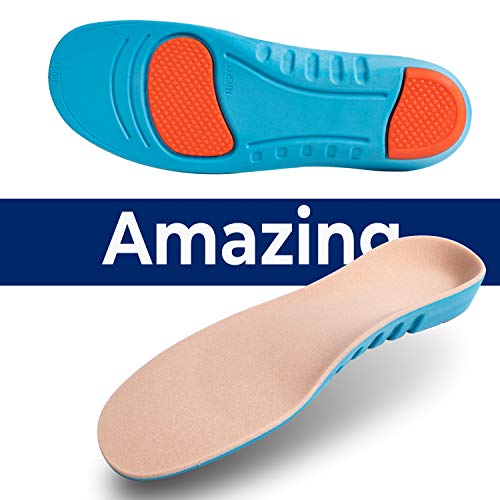 Sport Inserts Gel High Arch Support Shock Absorption Athlete Insoles Super Comfortable Relieve Flat Feet Plantar Fasciitis Breathable Cushion Insoles（S 25.5CM Men 6-7 / Women 8-9.5 / Big Kids 6.5-7.5）