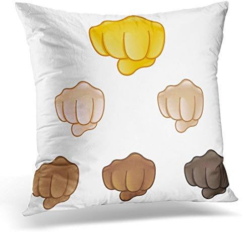 Sdamase Throw Pillow Cover Black Fist Fisted Hand Sign Emoji of Various Skin Tones Yellow Bump Decorative Pillow Case Home Decor Square 18" x 18" Pillowcase