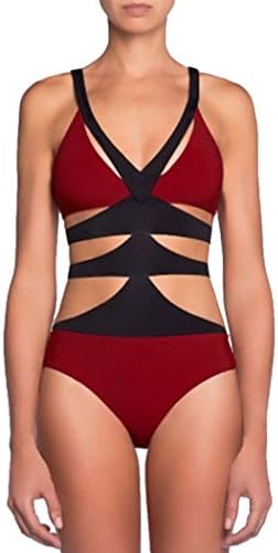 Aiyou Women's Sexy Cut out Bandage Padded One Piece Swimsuit Tankini Swimwear Large Red