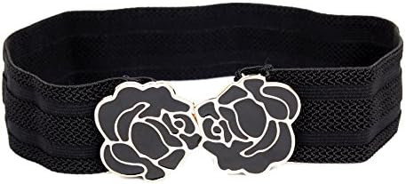 Calonice Amorino Women's Accessory Black Big Buckle Stretch Belt Waist Band for Girls Ladies One size 64x1x5 cm (LxHxW) 26601