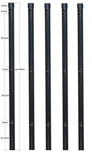 5 Stück Zaunpfosten Ø 34 mm für 1,2 Meter hohe Metallzaun Anlage in grau anthrazit aus Maschendraht. Pfosten Zaun Pfahl…
