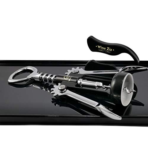 Wine Ziz Black Small Wing Corkscrew Bottle Opener with Bonus Foil Cutter | Sturdy Metal Cork Screw | Built-In Beer Cap Opener Accessories | Best Housewarming Kitchen Gift for Women and Men - Thumbnail 2