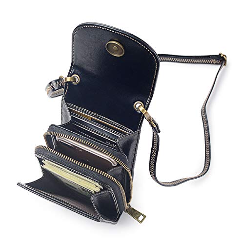 Women RFID Blocking Small Cell Phone Purse Crossbody Bag Smartphone Wallet with shoulder strap (Black)