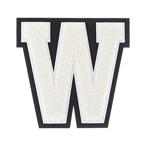 W - White on Black - 4 1/2 Inch Heat Seal/Sew On Chenille Varsity Letter - Thumbnail 5