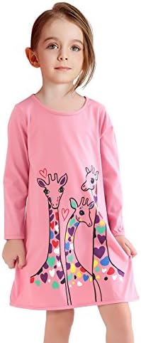 Kids Girls Long Sleeve Cotton Slim Casual Graphic Dresses