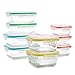 Vibz 18 Piece Premium Glass Food Storage Containers with Domed Snap Tight Lids - Safe for Oven, Microwave, Dishwasher, Freezer - Odor Proof and Stain Proof - BPA Free Lead Free - Glass Tupperware Set